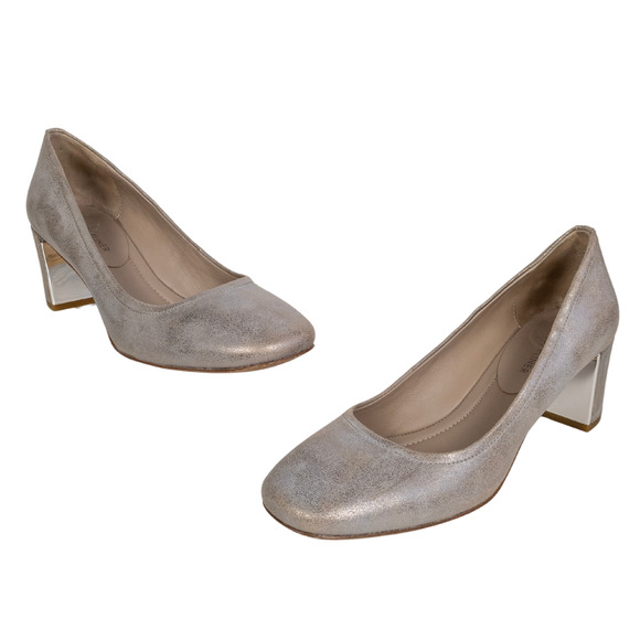 DONALD PLINER Corin Mid-Heel Pumps Beige Shimmer Rounded Toe Women's 8.5 - Picture 2 of 9
